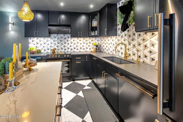 a kitchen with counter top space