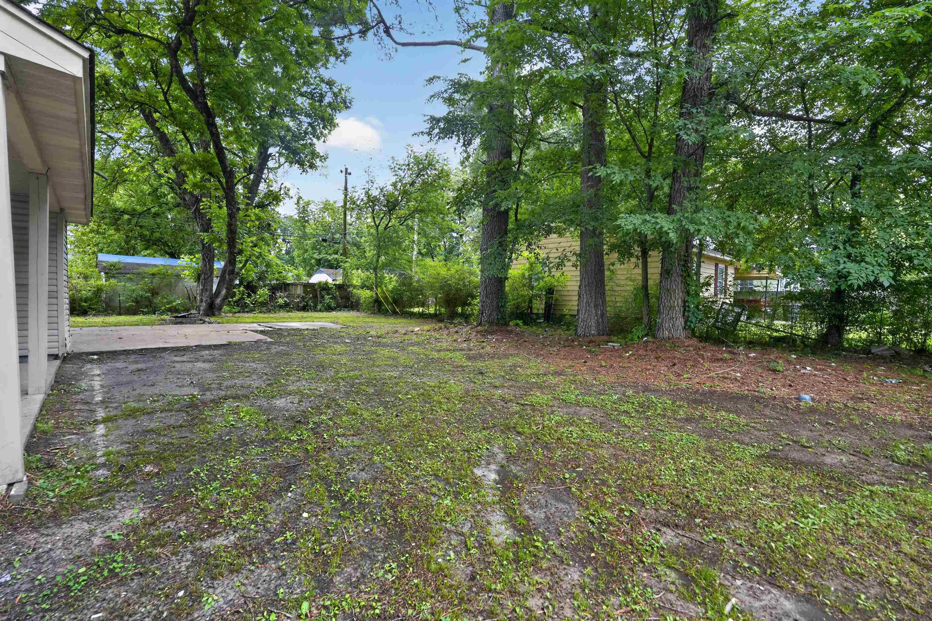 949 Sumter Street Memphis, TN 38122 - Photo 5 of 33 Expansive yard area featuring a concrete patio, mature trees, and a partial view of the property's siding
