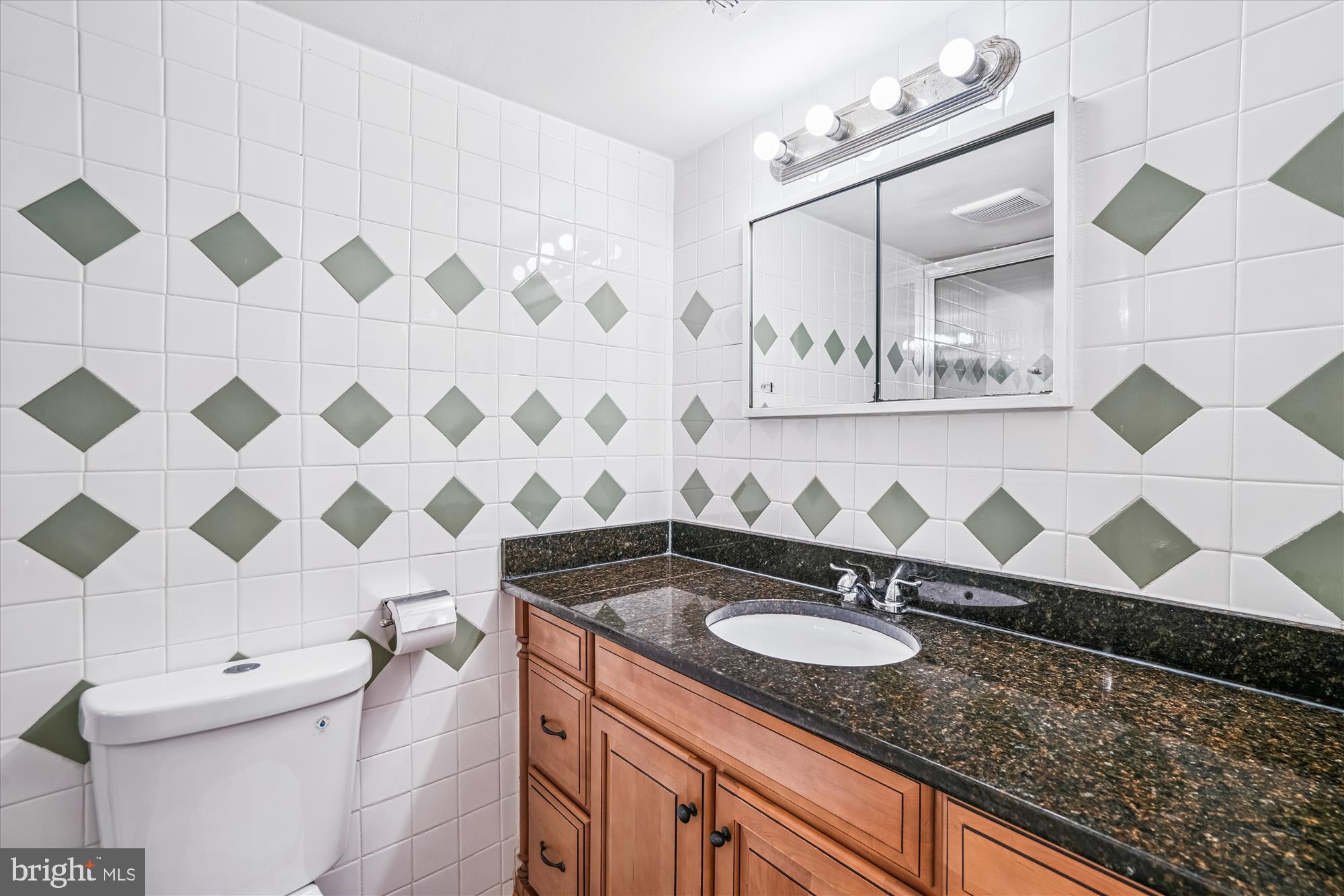 3946 Bel Pre Road, Unit 4 Silver Spring, MD 20906 - Photo 19 of 30 a bathroom with a granite countertop sink and a mirror