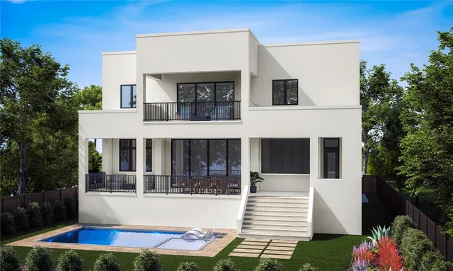 a view of house with outdoor space and swimming pool