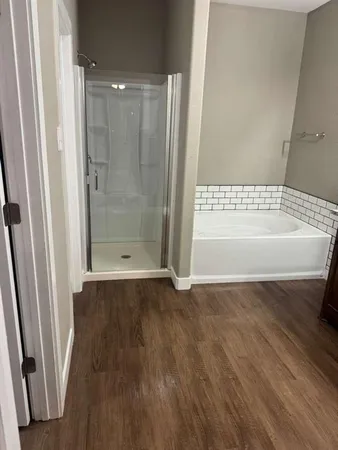 a bathroom with a bathtub