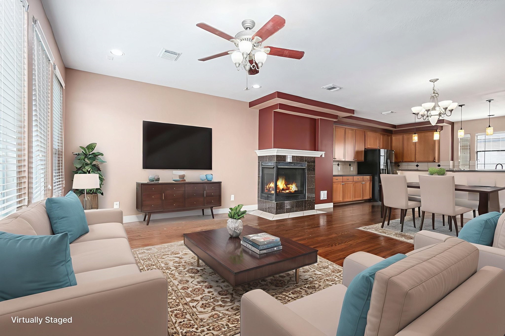 2402 Calumet Street, Unit B Houston, TX 77004 - Photo 2 of 44 a living room with furniture a fireplace and a flat screen tv