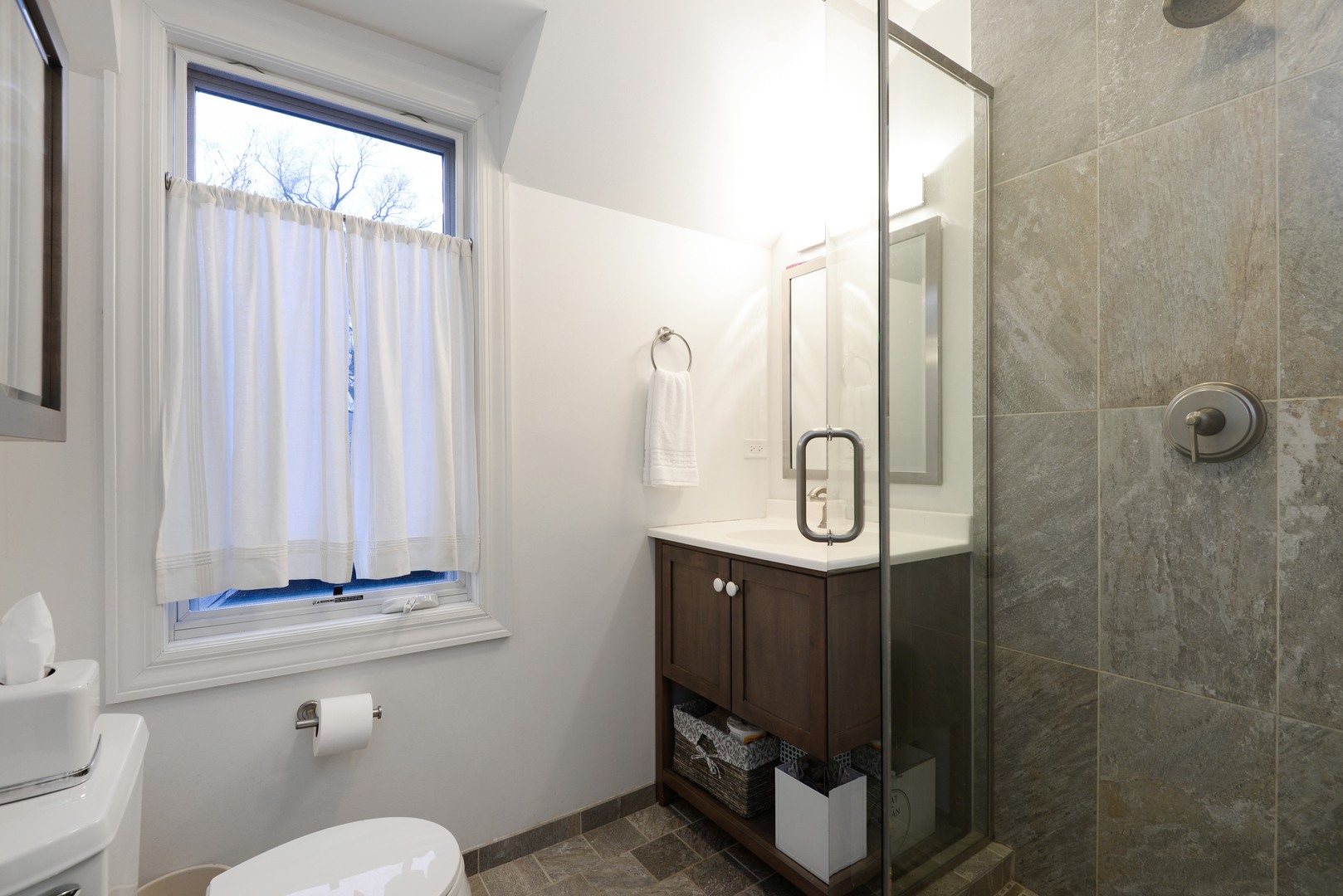 1034 Pontiac Road Wilmette, IL 60091 - Photo 23 of 32 a bathroom with a granite countertop sink a toilet and shower