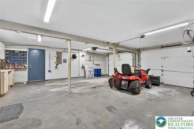 a storage room with cabinets