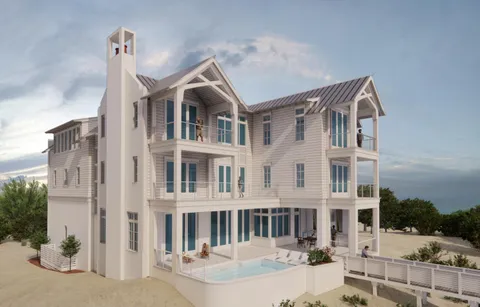 a front view of a building with a garden