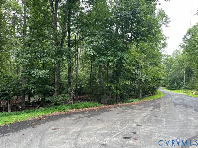 a view of a road with trees in front of it