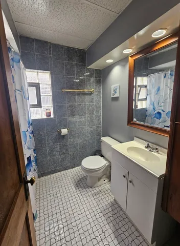 a bathroom with a sink toilet a mirror and shower