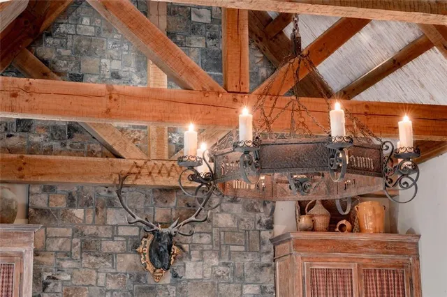 a kitchen with a stove and cabinets