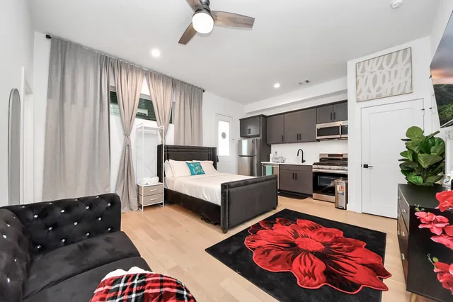 a living room with furniture and a couch