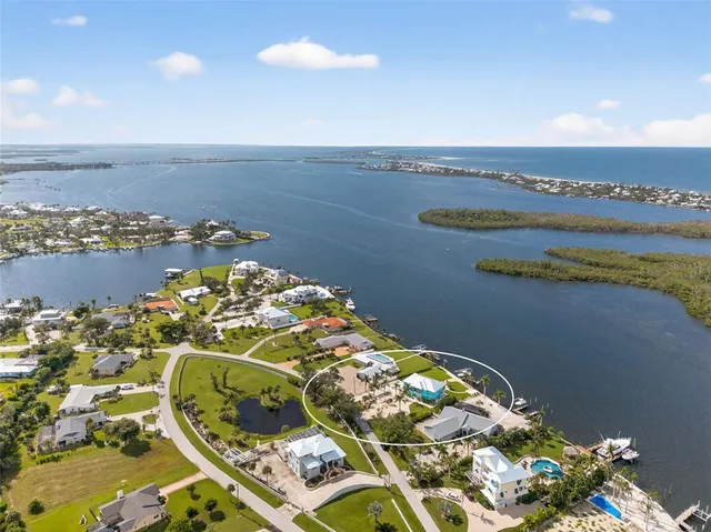 an aerial view of a house with a swimming pool