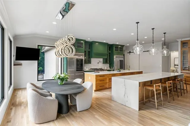 a view of balcony with furniture