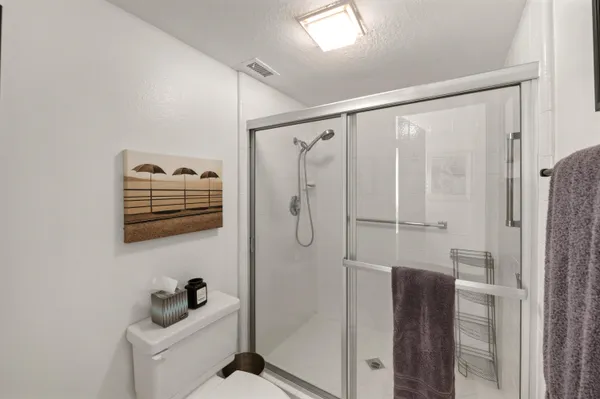 a view of a park with large trees