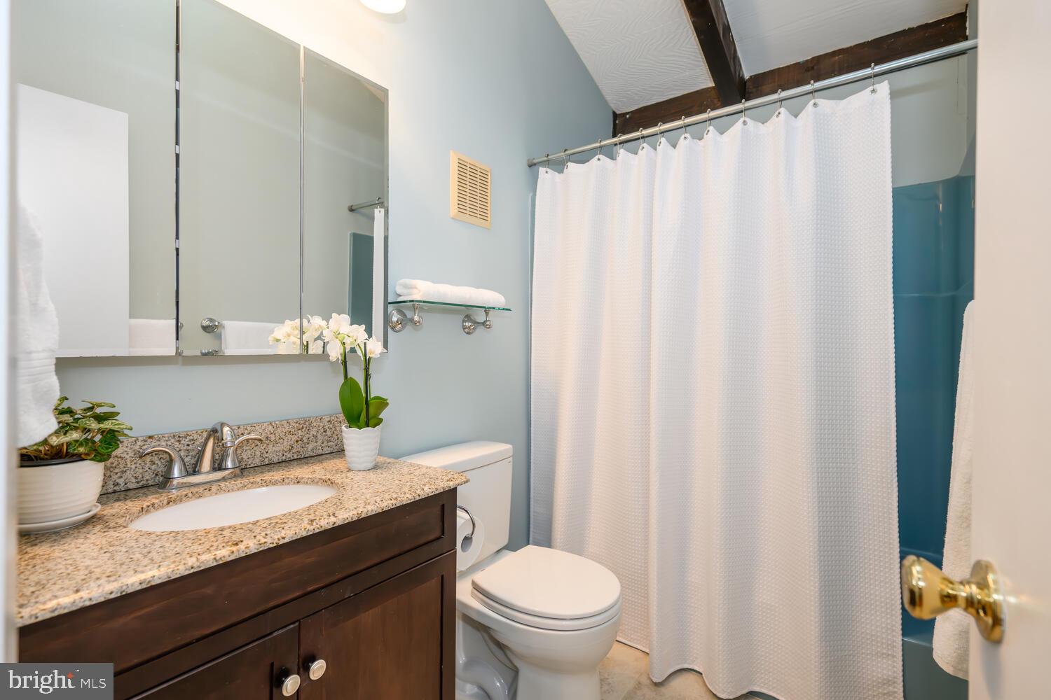25711 Royal Road Royal Oak, MD 21662 - Photo 36 of 37 a bathroom with a granite countertop sink and a mirror