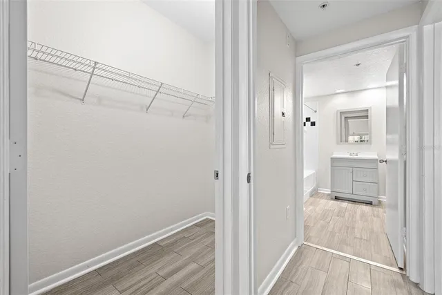 a view of a room with racks on the wall