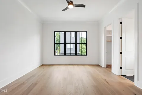 a view of a porch with wooden floor