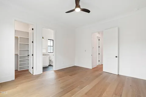 a view of balcony with wooden floor