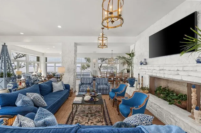 a living room with fireplace furniture and a flat screen tv
