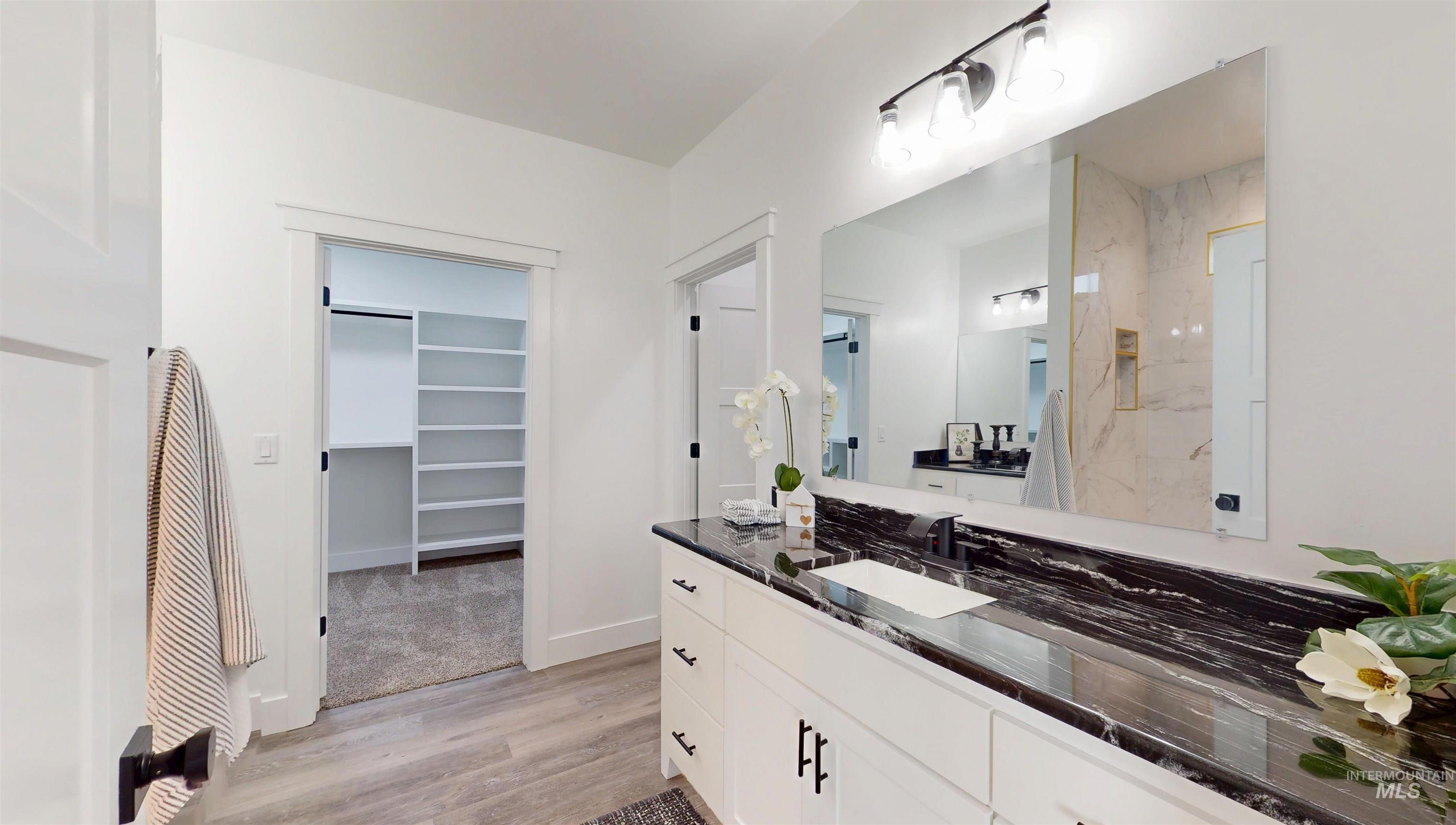304 Shillington Court Rupert, ID 83350 - Photo 25 of 40 Bathroom featuring vanity, light wood-type flooring, and a walk in closet