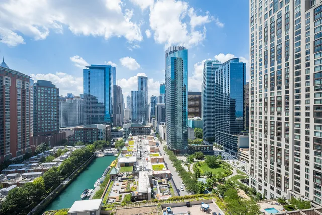 a view of a city with tall buildings