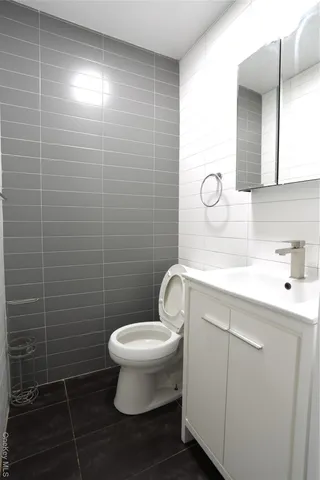 a bathroom with a sink a toilet and mirror