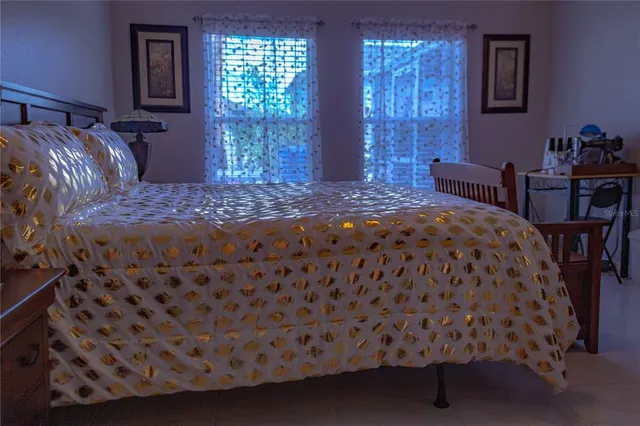 a view of a hallway with a dresser