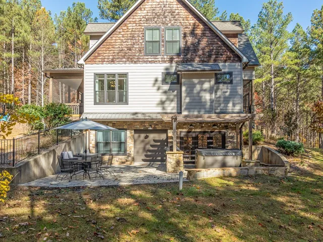 a view of a house with a large window