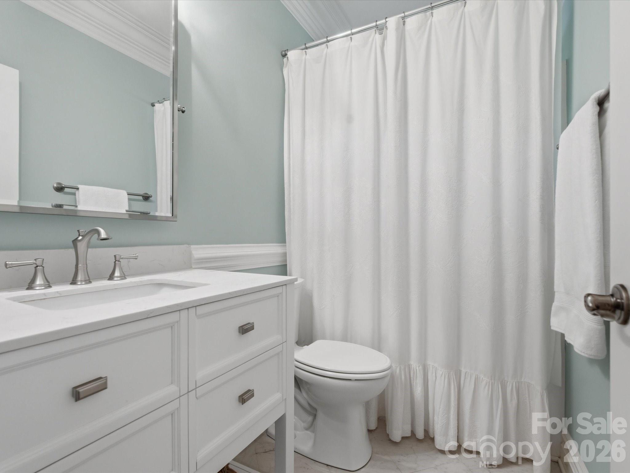 1026 Spanish Moss Road Indian Trail, NC 28079 - Photo 22 of 44 a bathroom with a toilet a sink and a mirror