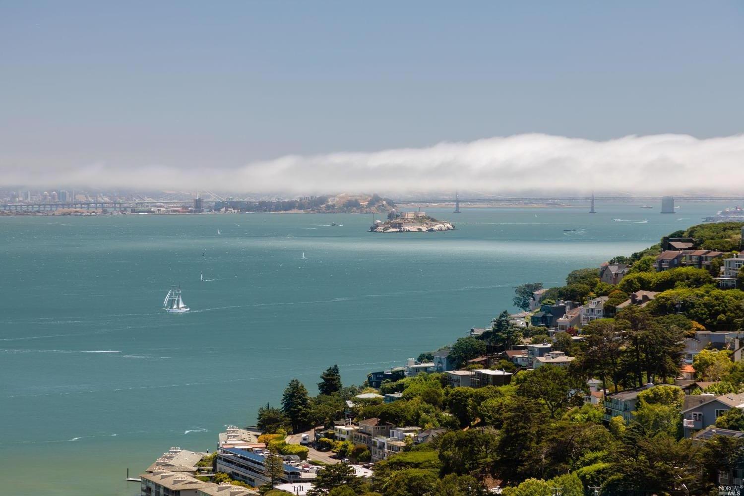 a view of a lake with a city