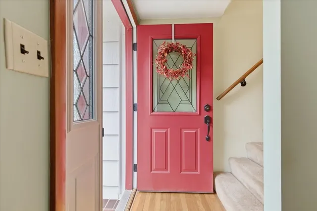 a view of front door with furniture