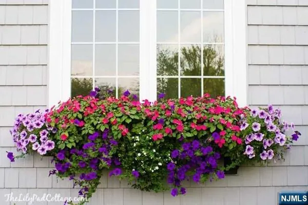 a flower garden in front of flowers