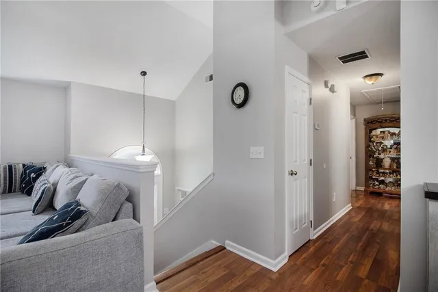 a view of a livingroom with wooden floor