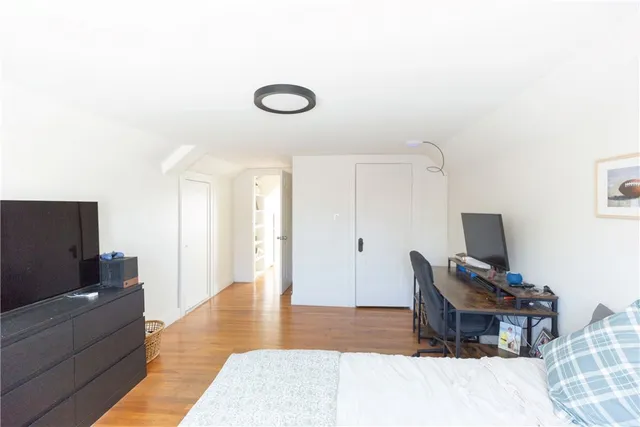 a view of a backyard with plants and trees