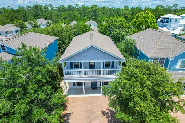 an aerial view of a house yard
