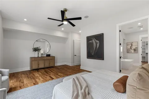 a view of an empty room with empty shelves