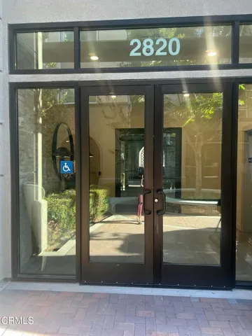 a view of a entrance door of the building