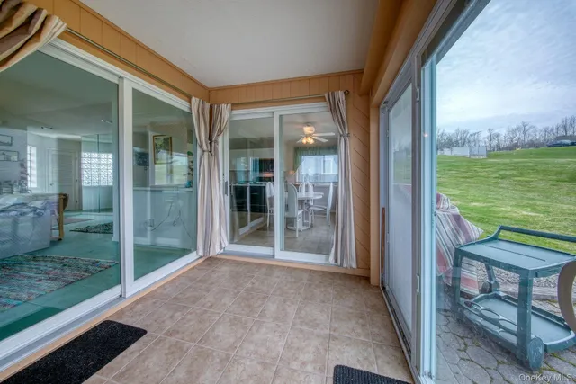 a view of a balcony with lake view
