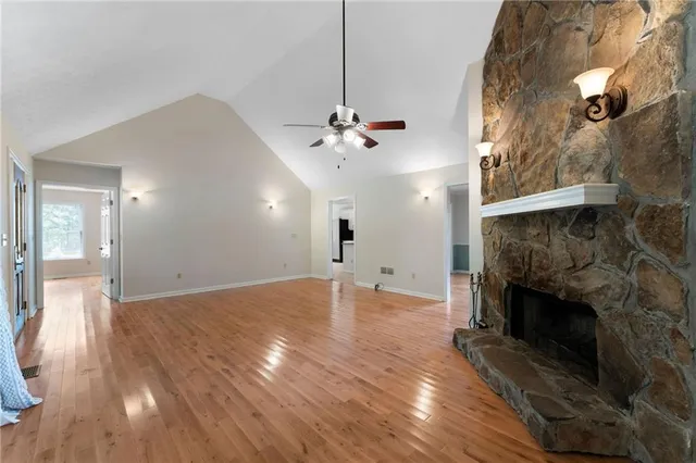 a view of a livingroom with a fireplace