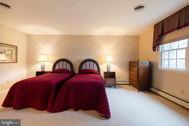 a bedroom with bed and window