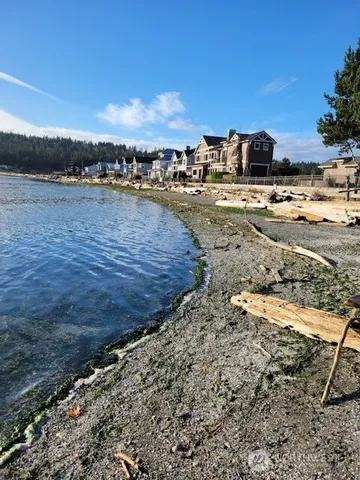 a view of a lake with beach