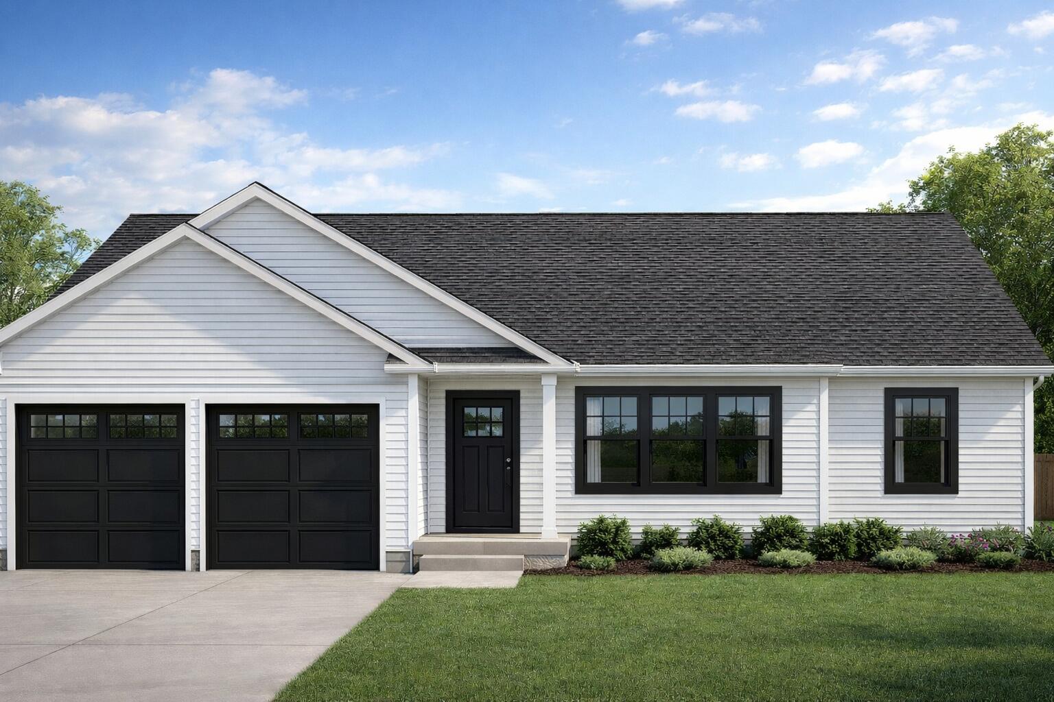 Suburban ranch-style house with garden