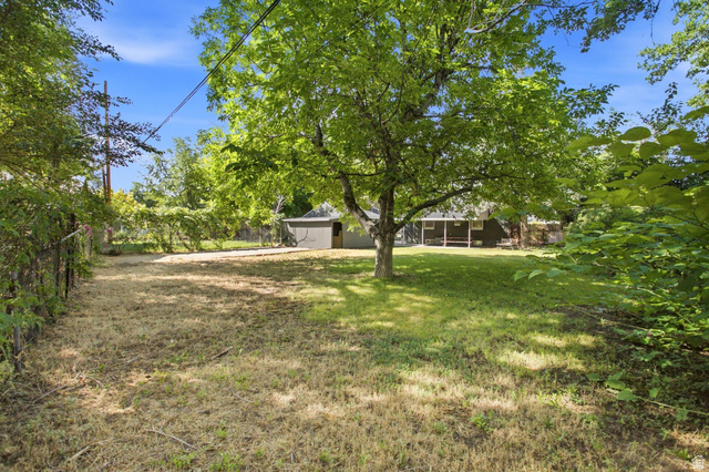 1187 East Ridgedale Circle Millcreek, UT 84106 - Photo 33 of 49 Expansive backyard featuring a large central tree, perimeter fencing, and a detached structure