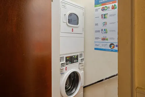 a close up view of a washer and dryer