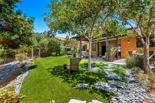 a view of a house with a backyard