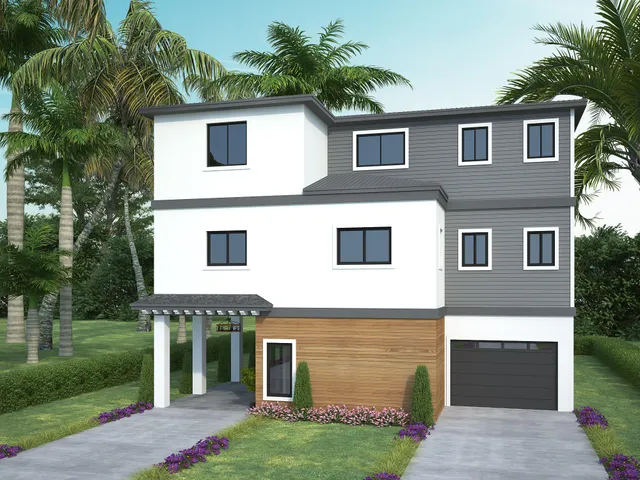 a aerial view of a house with a yard