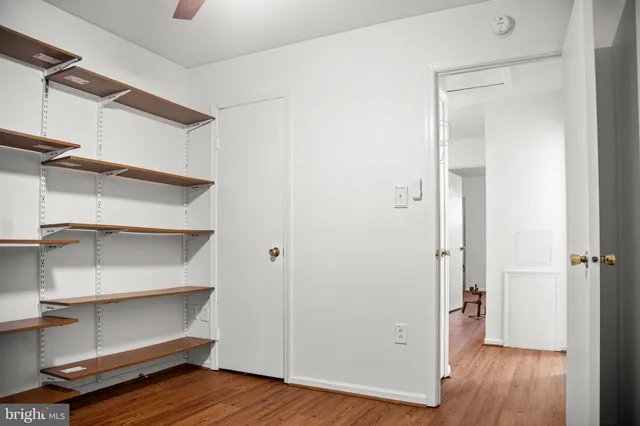 a view of walk in closet with empty racks