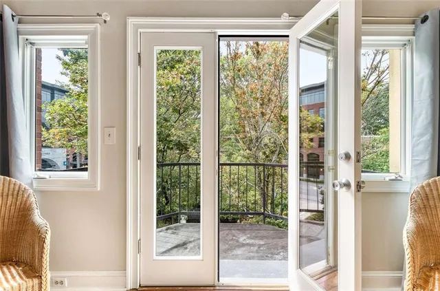 a view of a room that has a window