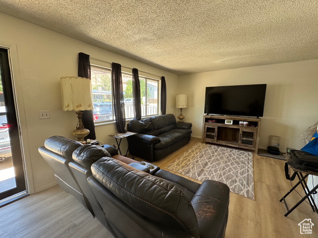 527 Palisade Drive Moab, UT 84532 - Photo 8 of 51 Living area with a textured ceiling and new floors