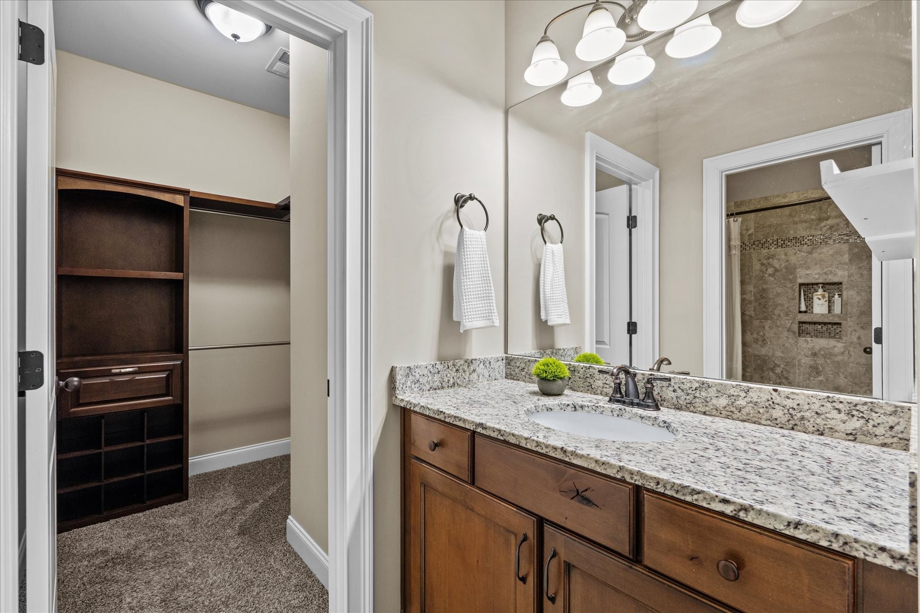 8311 Saundersville Road Mount Juliet, TN 37122 - Photo 51 of 70 a bathroom with a granite countertop sink and a mirror