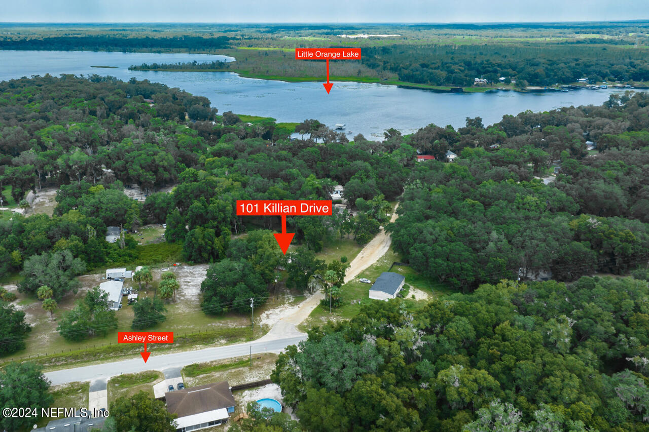 101 Killian Drive Hawthorne, FL 32640 - Photo 31 of 34 AERIAL HOME & LAKE VIEW