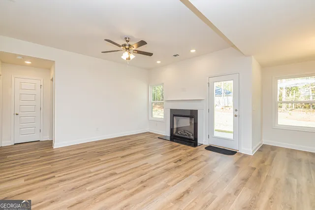 an empty room with a door